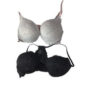 Bundle lot 2 Pink Victoria's Secret Padded Wired Bras 32C Black Lace,  Gray
